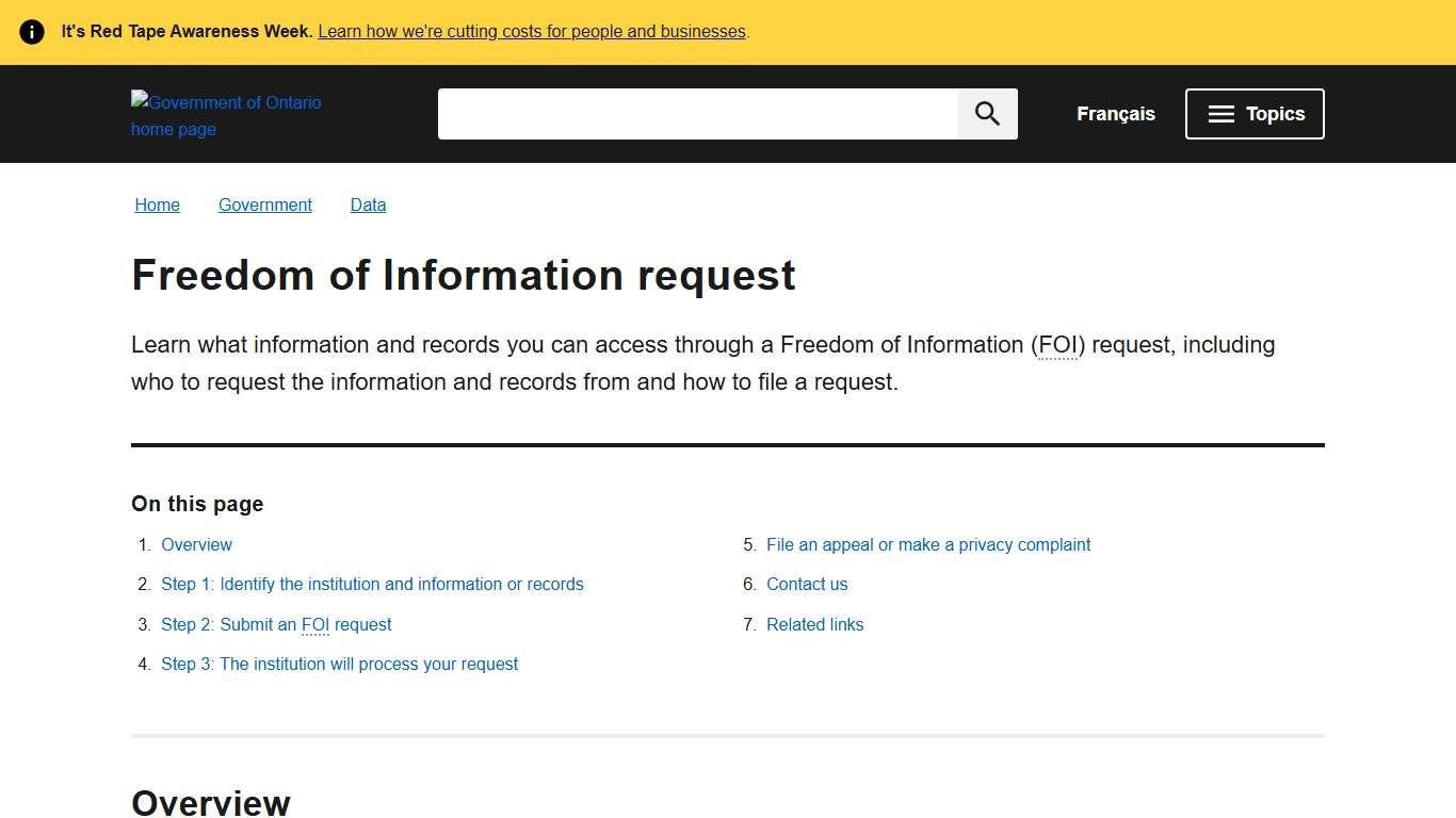 Freedom of Information request ontario.ca